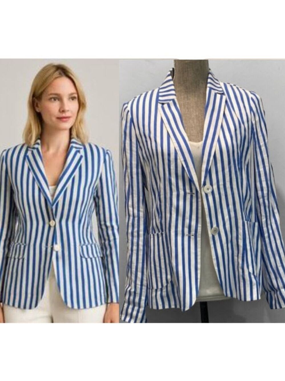 Gerry Weber Linen Blue and White Striped Blazer Size 8